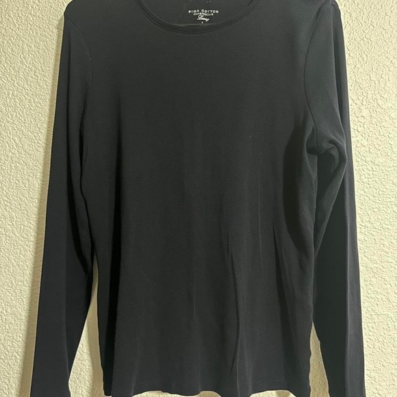 Charter Club Tops - 100% Pima Cotton Navy Long Sleeve Shirt Organic Basic Classic